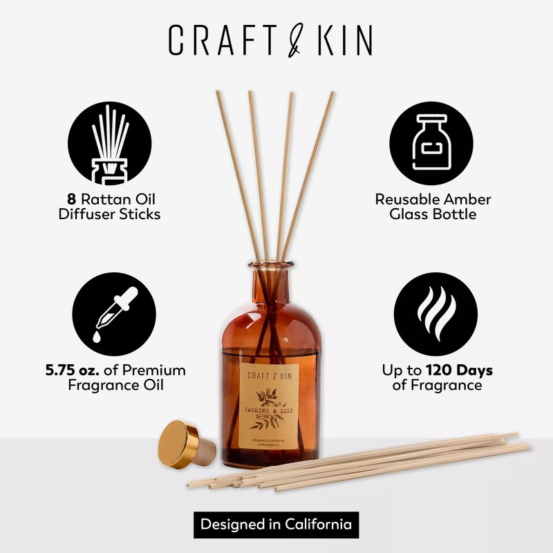 Craft & Kin 8 Rattan Scented Reed Diffuser Sticks ‘Jasmine