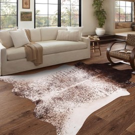 Guyi Rare Faux Cowhide Rug Cow Rug Rustic Chic Western Rugs for Bedroom Living Room Dining Room Brown Animal Rugs Cow Print Non Slip Cow Area Rugs (Cowhide Brown Rug, M (4.6 X5.2 ft))