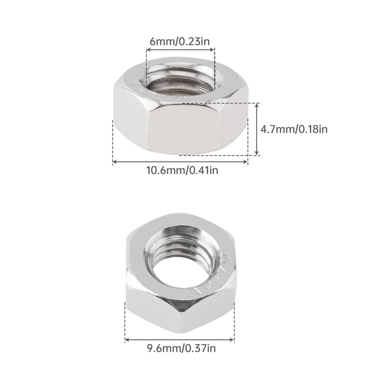Smgda Hex Nuts M6 Nuts 304 Stainless Steel 100pcs Heavy