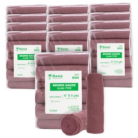 Brown Gauze Rolls Case of 144, 12 Rolls Per Pack, Bandage Roll, 100% Cotton, 6” x 5 Yards, Cling Gauze Wrap for Effective Wound Care & Comfort