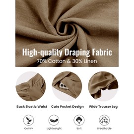 SCUSTY Linen Pants for Women Culottes Capris Wide Leg Palazzo Boho Pants Trousers(DarkKhaki-M)