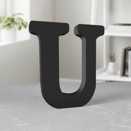 Aruatu 8 Inch Black Wood Letters Unfinished Wood Letter for Wall Decor Decorative Standing Letter Large Letters for Wall Decoration for Craft Home Party Projects (U)