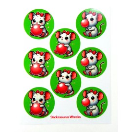 Stickasaurus Wrecks Bubble Gum Mice On Green Backs Round Stickers Sheet