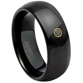 Jewelry Avalanche 8MM Polished Black IP Domed Tungsten Carbide Wedding Band - 0.07ct Black Diamond Tungsten Ring -15