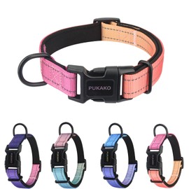 PUKAKO Dog Collar, Dog Collar, Dog Collar, Small Dogs, Medium Dogs, Large Dogs, Adjustable, Night Reflective, Stylish, Mesh, Breathable, Soft Pad, Soft (Pink Gradation, XS)