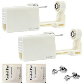 SLVIEKAE 2 Pack Ear Piercing Gun Kit | Disposable Sterile Ear Piercing Kit | Painless Ear Piercing Gun Tool with Cubic Zirconia Studs (3mm)