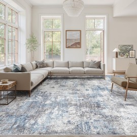 Natunest Washable 9X12 Area Rug: Modern Abstract Soft Non-Slip Indoor Rugs Home Decor - Low Pile Stain Resistant Carpet for Living Room Bedroom Dining Room Playroom Office(Blue Grey,9'x12')