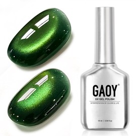 GAOY Green Cat Eye Gel Nail Polish, 16ml Holographic Glitter Gel, Reflective Translucent UV Light Cure, 4425 Green Aurora