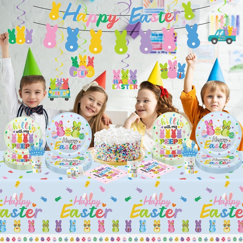 124pcs Easter Party Decorations Set Include Happy Easter Banner Chillin