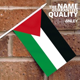 Anley Palestine Mini Flag 12 Pack - Hand Held Small Miniature Palestinian PS Flags on Stick - Fade Resistant & Vivid Colors - 5x8 Inch with Solid Pole & Spear Top