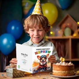 Nephew Birthday Card - Cartoon Dog on Motorcycle Design - 350gsm Card Blank Inside #1802