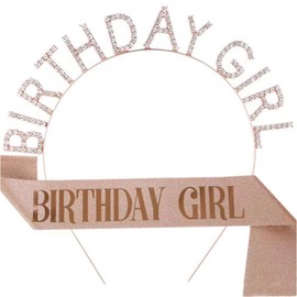 CARPEDIEM Happy Birthday Headband with Crown, 2-piece Set, Cute, Birthday, Hair Ornament, Photographic, Party, Women/Girl, Rose Gold