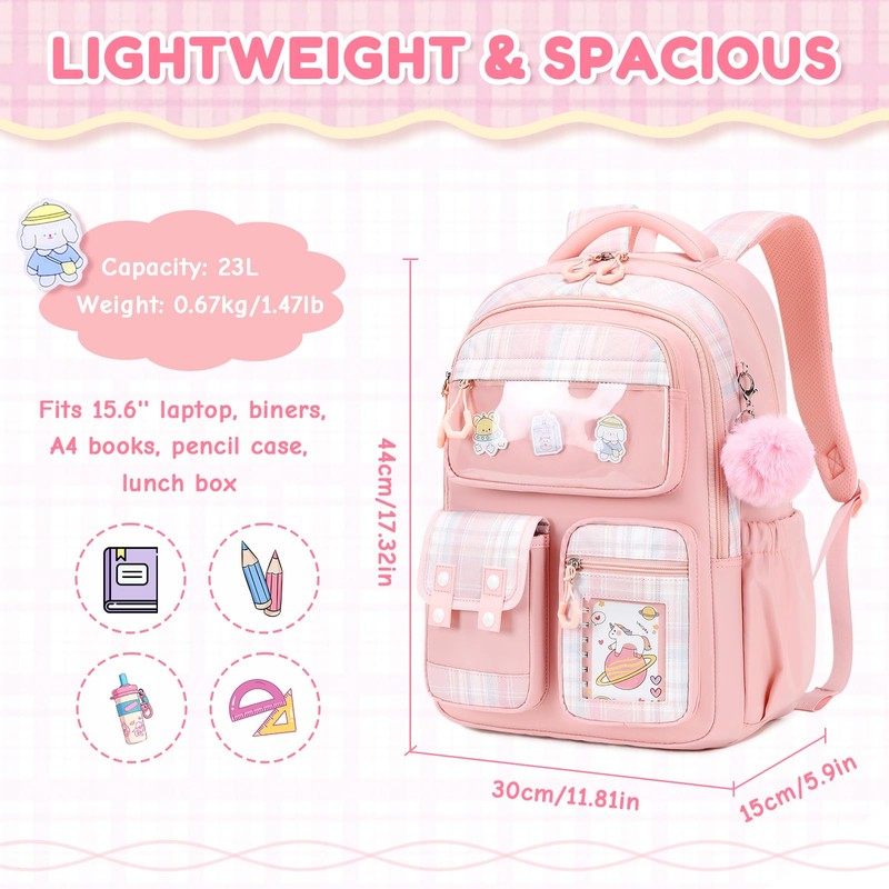 QIXIHU Kids Backpack for Girls - Kawaii School Backpack with