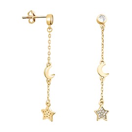 SOFIA MILANI - Women's Earrings 925 Silver with Zirconia Stones - Stars Moon Earrings, Yellow Gold, Cubic Zirconia