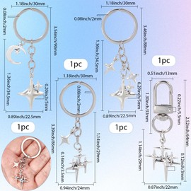 SOFPLATE 1 Box 4Pcs 4 Styles Star Charm Key Chain Silver Moon Keychain Metal Alloy Stars Aesthetic Car Keys Holder Decorative Chain Clasp Keyrings for Purse Handbag Backpack Cellphone Accessories