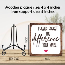 4" Inspirational Wood Decor Never Forget The Difference You Make Wooden Plaque Signs With 1 Metal Support Rustic Motivational Desk Décor For Home Office Bedroom Table Décor And Accessories - A05