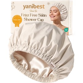 YANIBEST Gorro de Ducha Yanibest para Mujer, Reutilizable, Impermeable, Con Forro de Satén y Banda Elástica Suave, Gorro Grande Lavable para la Ducha.