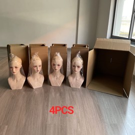 Pack of 4 Pcs Female Black Plastic Durable Mannequin Heads