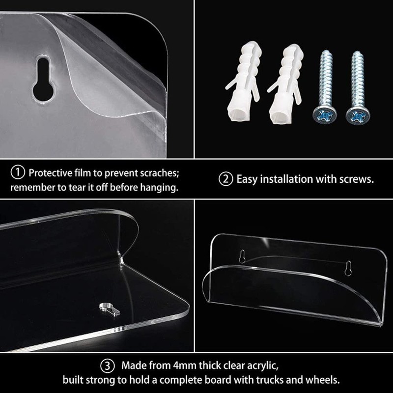 Acrylic Skateboard Display Stand, Skateboard Wall Rack Clear Skateboard Wall