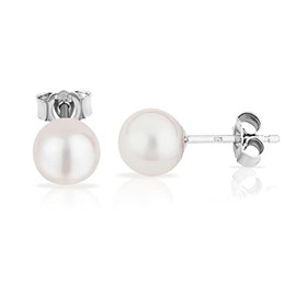 NKlaus Pair of Genuine Freshwater Pearl Stud Earrings (5.3 mm - 8.0 mm) 925 Silver Bouton Natural Pearl Earrings, Silver