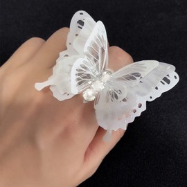 Butterfly Ring for Women Sparkling Crystal Bow-Knot Knuckle Ring Joint Ring Wedding Jewelry for Women and Girls (White Butterfly Ring)