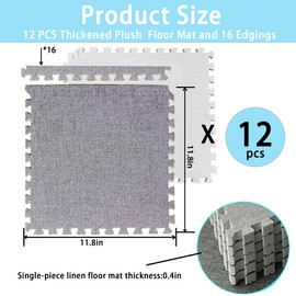 Foam Floor Mat Interlocking Puzzle Mat, Home Carpet, Washable Linen Rug for Bedroom (Dark Grey, 12 Pcs)