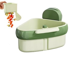 Suction Cup Sink Corner Rack,Sink Strainer Basket,Plastic Sink Storage Rack Holder,Triangle Sink Filter Basket,Corner Sink Trash Catcher for Food Waste (Green)