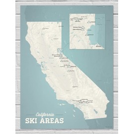 California Ski Resorts Map 18x24 Poster (Beige & Opal Blue)