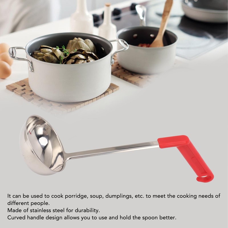 Soup Ladle Stainless Steel Anti Scald Multifunctional Curved Handle Kitchen