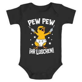 MoonWorks® Baby Bodysuit with Saying Funny Chick Pew Pew Ihr Luschen Organic Cotton Boys & Girls, Pew Pew Baby Black
