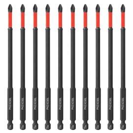 10PCS PH2 Phillips Impact Driver Bits, 6-Inch Magnetic Anti-Slip, High Torque S2 Steel, 1/4" Hex Shank Screwdriver Set for Heavy-Duty Applications (red)