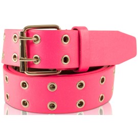 SCAMODA Double Hole Rivet Belt with Leather for Men and Women Eyelet Belt Various Colours, Sizes, Widths - Pink