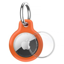 YOKRWO Holder 1-Pack Waterproof TPU Shell Protective Case, Anti-Scratch Airtags Key Chain for Apple Air Tags with All Metal Keychain Key Ring Clip (Orange)