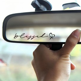 3x Blessed Car Decals, Car Accessories For Women, Self Affirmation Rearview Mirror Stickers, Vinyl Car Window Decals, Inspirational Car Decor, Car Gift for Her (Black)