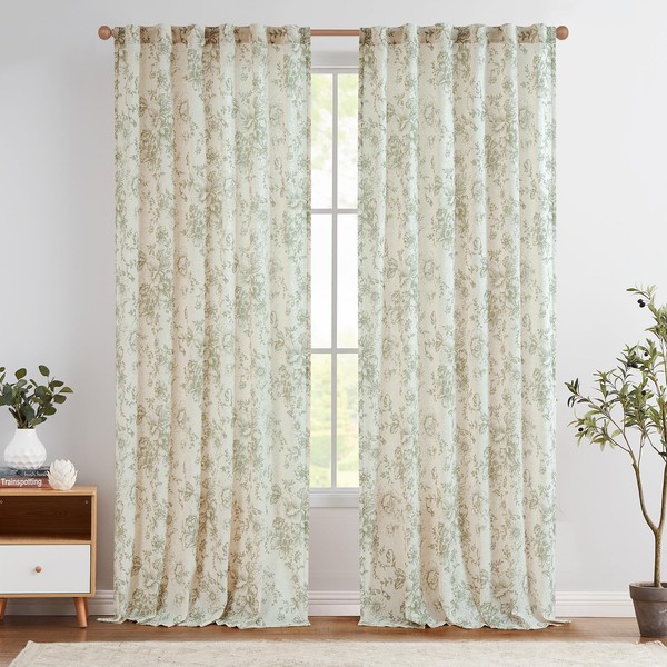 jinchan Linen Floral Curtains 96 Inch Length for Living Room
