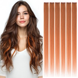 Rich Choices Hair Extensions Clip in Real Human Hair Copper 6Pcs Colored Clip in Hair Extensions Straight Remy Hair Highlights Clips (40g 16 Inch)
