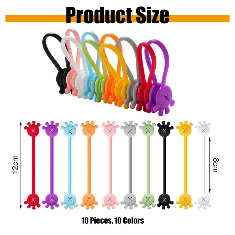 10-Piece Magnetic Cable Organiser, Palm Shaped Cable Organiser, Cable Ties,