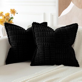 JOTOM Set of 2 Corduroy Plain Cushion Covers, Soft Modern Cushion Covers, Decorative Cushion Cover for Living Room, Bedroom, Black, 45 x 45 cm