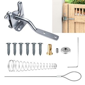 Self Locking Gate Latch, Automatic Gravity Door Latch for Metal & Wooden Fences,Stainless Steel Spring Loaded with Adjustable Lock,Longer Fasteners & Pull String,Secure Pool & Garden Gates (Silver)