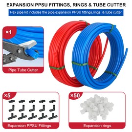 Pex-A Pipe/Fitting Combo: EFIELD 3/4-inch Pex-A Tubing 2 x100 ft (200 ft), 3/4-inch Poly Expansion Fittings- Elbow Tee Coupler (15 PCS), and Expansion Rings (50 Pcs), Pipe Cutter,(XRB99)