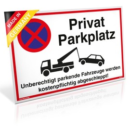 Sign Privat Parkplatz | PVC 30 x 20 cm | Unberechtigt parkende Fahrzeuge Werden kostenpflichtig abgeschleppt! White | Sturdy PVC Sign with UV Protection | Parking Prohibition | Dreifke®