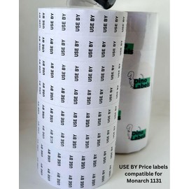 Price Labels Compatible for Monarch 1131 Labellers - 8 Rolls = 20000 Labels (USE by, 1 Sleeve)