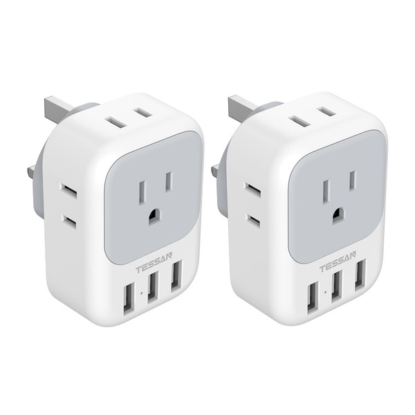 2 Pack US to UK Plug Adapter, TESSAN Ireland Scotland