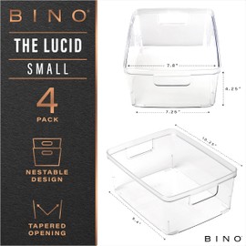 BINO Plastic Storage Containers, Small - 4 Pack THE LUCID COLLECTION, Multi-Use Organizer Bins Built-In Handles BPA-Free Clear, Fridge, Pantry & Home Organization