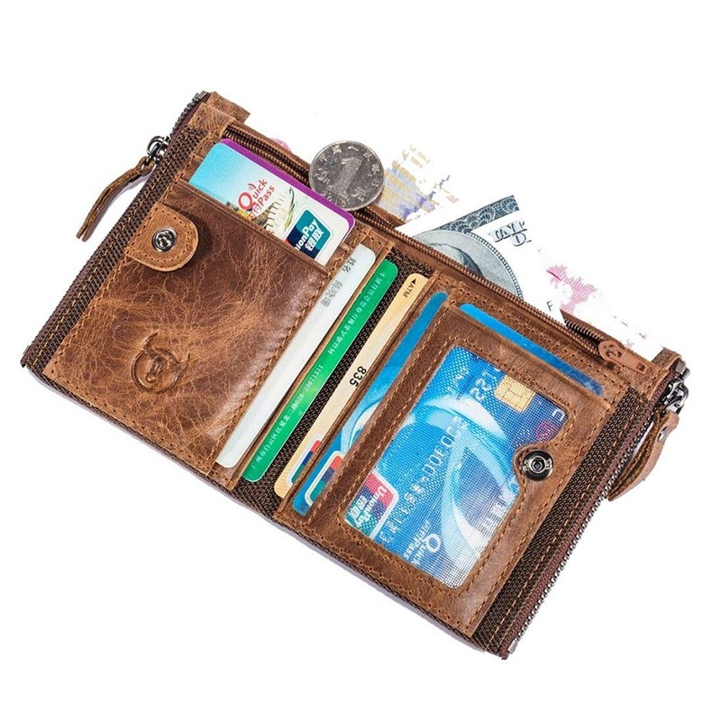 BULLCAPTAIN Genuine Leather Wallet for Men Vintage Bifold with Double