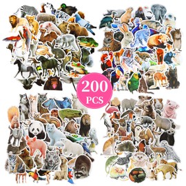DAJISI 200Pcs Animal Stickers for Kids, Cute Cartoon Animal Stickers for Water Bottles Realistic Animal Stickers Waterproof Wildlife Animal Stickers for Children Safari Animal Stickers