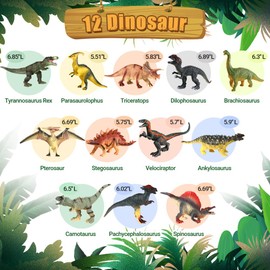 OENUX Dinosaur Toys for Kids 3-5,12pcs Realistic Jurassic Dinosaur Figures Playset w/ Educational Booklet, Toddler Plastic Dinasour Including T-Rex, Triceratops, Dino Learning Toy for Boy Girl Age 4-7