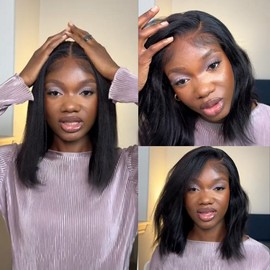 Klaiyi 7X5 Bye-Bye Knots Wig Glueless Yaki Straight Bob Wig Pre Bleached Invisible Knots - Length*: 10, Lace Size: 7x5 Bye Bye Knots