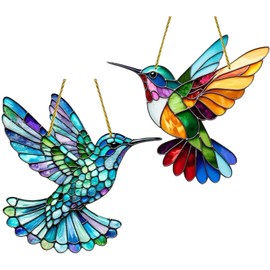 Pack of 2 Hummingbird Suncatchers Window, Hanging Window Decoration, Acrylic Hummingbird Suncatcher, Colour Hummingbird Pendant Decoration, Suitable for Bird Lovers, Decoration for Garden, Home