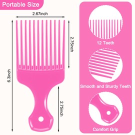 2 Pcs Hair Pick Wide Tooth Lift Hair Comb for Hair Styling Detangling Plastic Afro Pick for Women Men